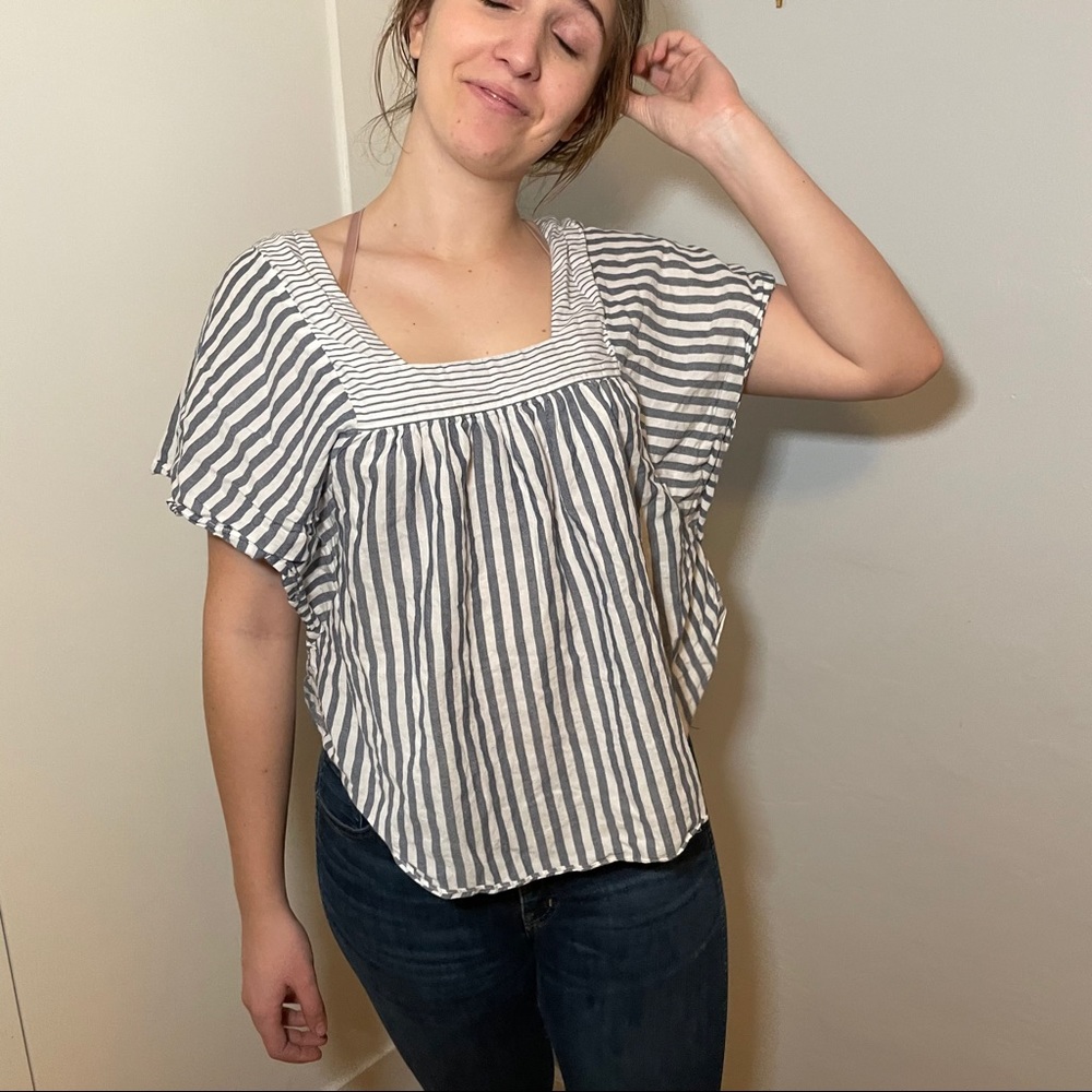 Madewell | Grey Striped Babydoll Blouse | M